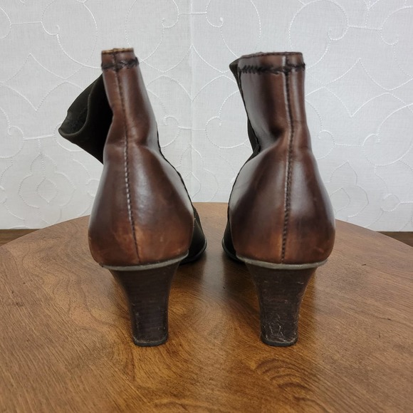Circa Joan David Ankle Womens Boots 9.5 Brown Leather Black Fabric Kitten Heels - Picture 4 of 8